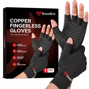 BraceBull Arthritis Gloves (1 Pair), Copper Infused Fingerless Compression Gloves, RSI and Relieve Hand Pain for Women & Men