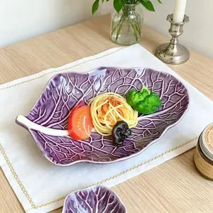 Cabbage Leaf Ceramic Plate, Creative Vegetable Texture, Fruit Dish, Snack Tray, Dessert Plate, High-Value Decorative Display