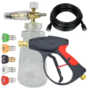 Pressure Car Washer Cleaner Tool Kit, Snow Foam Cannon + 29FT Hose + 5 Nozzle Tips Set, Adjustable Car Water Wash 1L / 1 Liter Bottle + 9m Hose with 1/4" Quick Connector Kit, M22-14mm Fits Most Power Washing Accessories (2500 PSI)