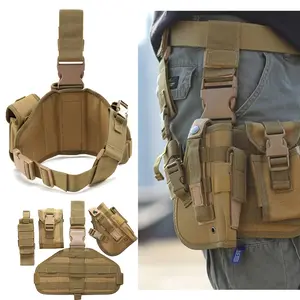 Adjustable Tactical Leg Stand, with Detachable MOLLE Pouch - Durable Nylon, Zipper Closure, Black