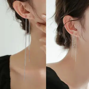 S925 Sterling Silver Tassel Threader Drop Earrings Simple Design for Women