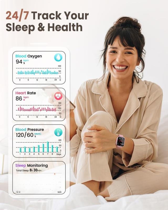 G62 Smart Watch for Women 1.83" HD Screen Bluetooth Calls Messages Notifications Sleep Heart Rate SpO2 BP Monitor 110 Sports Modes Fitness Tracker 1000mAh Battery Android iPhone Compatible nothing  watch  pro Wristwatch Automatic，Fashion Smartwatch