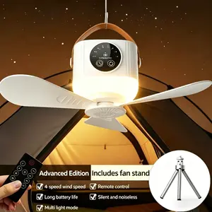 Portable USB Charging Camping Fan with Light, Silent Ceiling Fan with Tripod Stand, Adjustable Speed Brightness Timer for Outdoor Tent Bedroom Dorm Travel Use