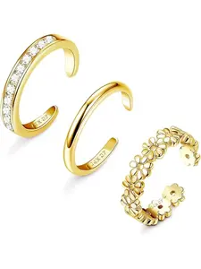 3Pcs Gold Filled Toe Rings for Women Non Tarnish 14K Gold Filled Toe Ring Adjustable Flower Cz Dainty Toe Ring Summer Beach Open Toe Rings Set Toe Jewelry Foot Jewelry Adjustable Sunflower Ring