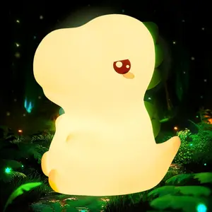 Dinosaur Silicone Nightlight For Safety Touch, LED Lights Rechargeable Battery Powered Portable Silicone Night Multi 7 Colors USB Lamp Decor Desk Sleeping Bedroom Living Room
