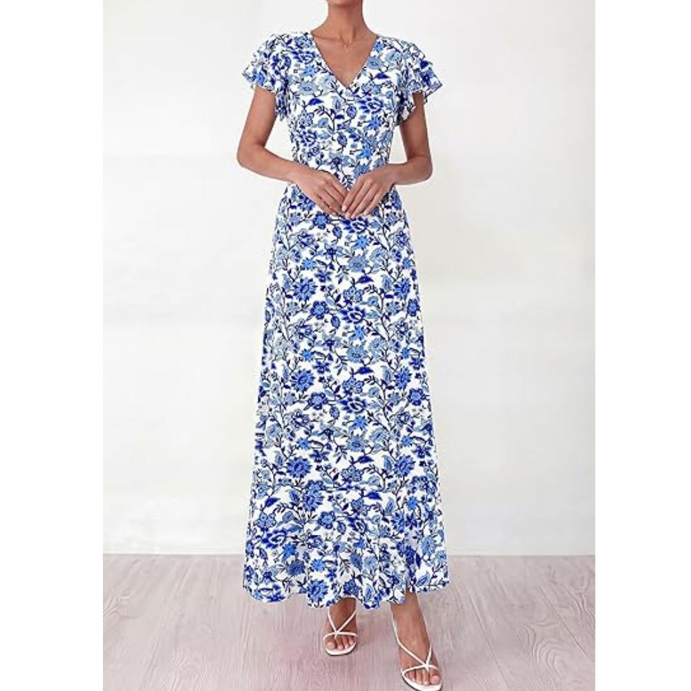 PRETTYGARDEN Floral Dress for Women Summer Boho Ruffle Flowy Cocktail Beach Spring Wedding Guest Maxi Long Dresses