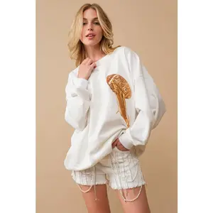 Fleece Terry Football Sequin Patch Sweatshirt