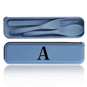 3-Piece Wheat Straw Cutlery Set, Portable, Sturdy, Lightweight Reusable Utensils with Storage Box, Includes Fork Spoon Knife, for Home, Office, School, Camping and Travel, Household Tableware for Daily Use A-Z Letter Pattern