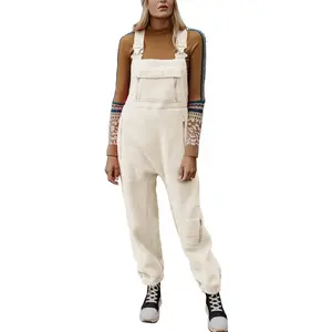 FMEYOA Women's Fleece Warm Overalls Winter Loose Casual Jumpsuits with Pockets