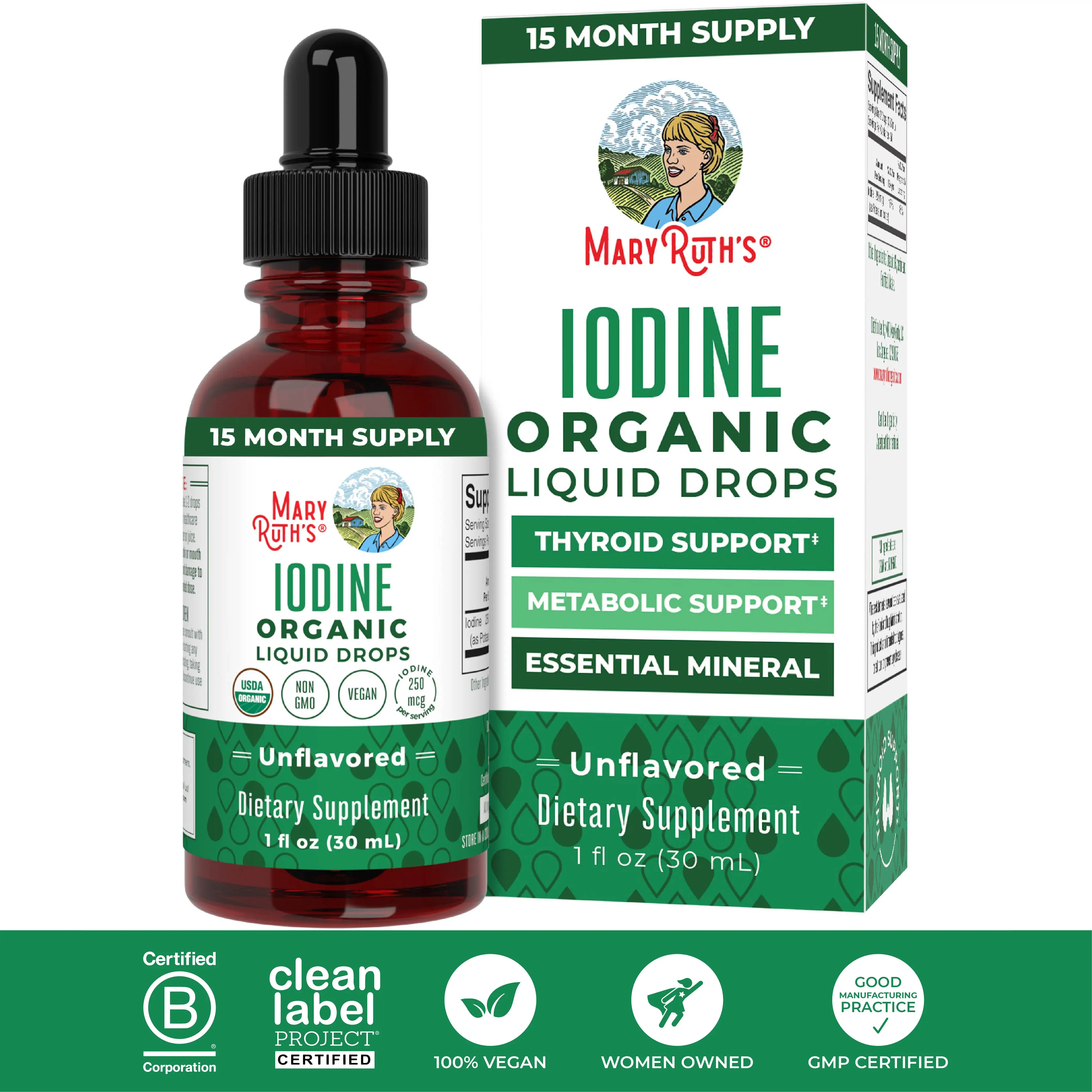 MaryRuth's Organic Iodine Liquid Drops - Potassium Iodide - Thyroid Health Supplement - 1 Year Supply - USDA Organic - Vegan - Non-GMO - 450 Servings