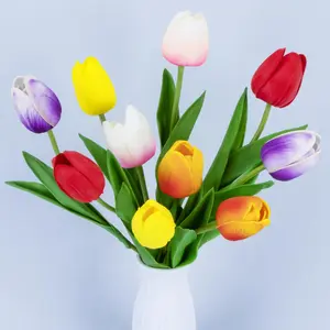 10 Multicolor Tulips Artificial Flowers - Fake Tulips Real Touch Flowers Artificial Tulips that Look Real Realistic Faux Plastic Flowers Bouquet Arrangements for Home Dining Table Decoration