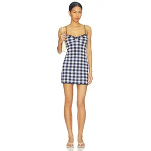 For Love & Lemons Gingham Knit Mini Dress in Navy
