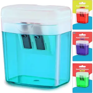 Pencil Sharpener Dual Hole Manual Blue,  Crayon Sharpener with Cover and Bin, Handheld Color Pencil Sharpeners for Large & Standard Pencils, Also  in Red, Green, Purple, 1 count - by