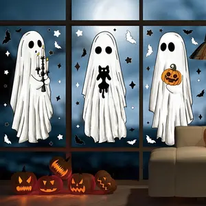 Halloween Window Stickers, Static Cling Paper, No Residue, 6 Sheets/51 Pieces, Three Cute Ghost Designs, Perfect for Halloween Decorations