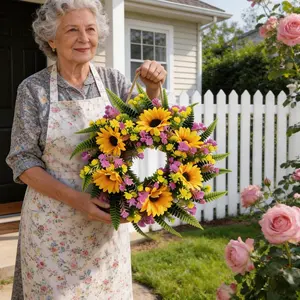 Summer Artificial Flower Wreath, Artificial Floral Wreath, Sunflower Colorful Decorative Wreath, Decorative Flowers Wreath, Mother's Day Gift, Party Decoration, Home Room Living Room Decor