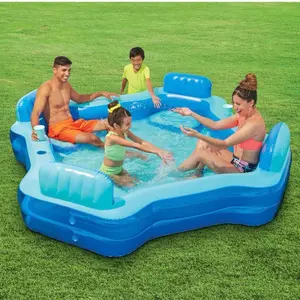 Blue Deluxe Comfort Inflatable Family Swimming Pool, 4 Seats, 8ft x 9ft, Age 6 & up