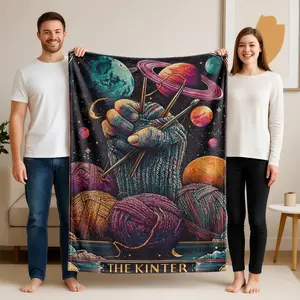 1 piece Cosmic Weaver: Interstellar Yarn and Needle Dreams themed flannel blanket - Flannel blanket with modern design, suitable for sofas and beds, all-season use, super soft and comfortable, digitally printed pattern, 100% polyester material