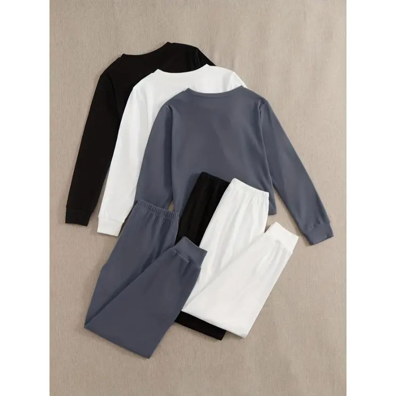 3 Sets of Cozy Women's Solid Casual Lounge Sets - Long Sleeve Round Neck Tops & Jogger Pants for Fall - Comfortable Relaxed Fit, Soft Fabric, and Versatile Style Loungewear Pajama Nightwear 3 Sets of Cozy Women's Solid Casual Lounge Sets - Long Sleeve Round Neck Tops & Jogger Pants for Fall - Comfortable Relaxed Fit, Soft Fabric, and Versatile Style Loungewear Pajama Nightwear
