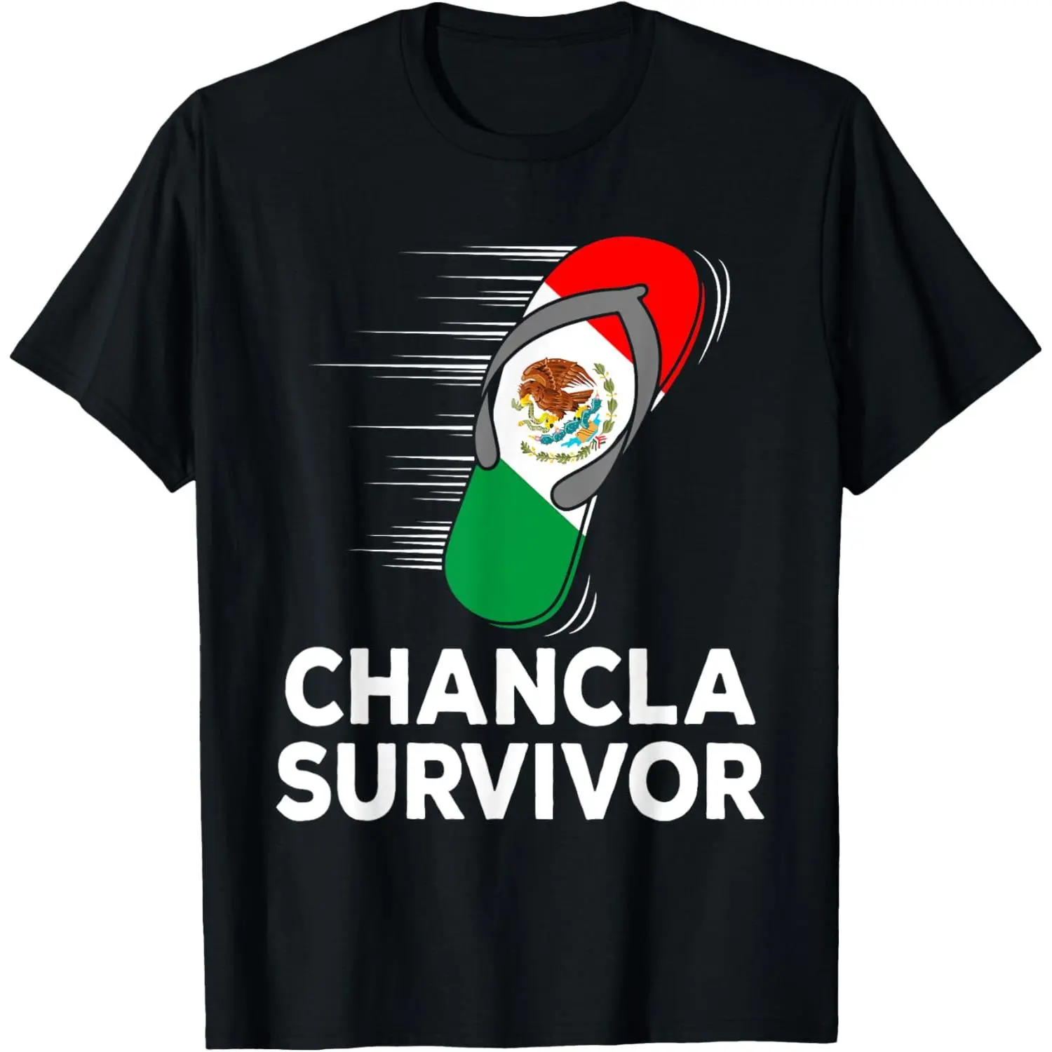 Women's Chancla Survivor Graphic T-Shirt, Vintage Short Sleeve 100% Cotton Casual Tee with Funny Mexican Flag Joke Print