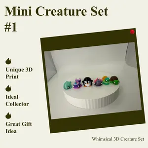 Fun Micro Mini Creatures 6 Pack SET #1- Snail Whale Narwhal Axolotl and Penguin 3D Prints