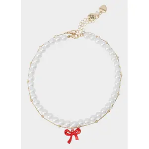 Betsey Johnson PEARL BOW NECKLACE SET RED