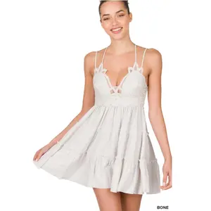 Zenana Lace Ruffle Cami Dress Bone
