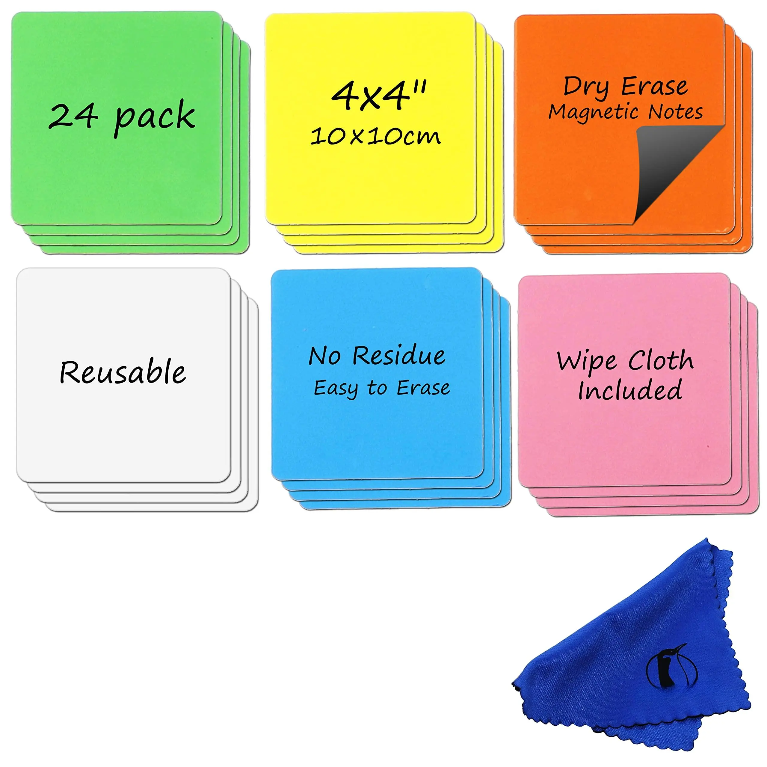 Dry Erase Set - 24 Pack 4x4 In Whiteboard Magnetic Planning Pads Labels Small White Board Strips Name Tags For Home  Office And Classroom