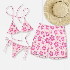 Matching Floral Couples Swimsuits: Tropical His & Hers Vacation Swimwear