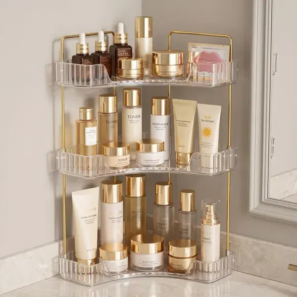 3-Layer Desktop Corner Storage Rack - Space-Saving Home Organizer for Perfumes, Skincare, Cosmetics; Ideal for Dressing Tables, Bathroom Countertops office desk supply transparent dust proof