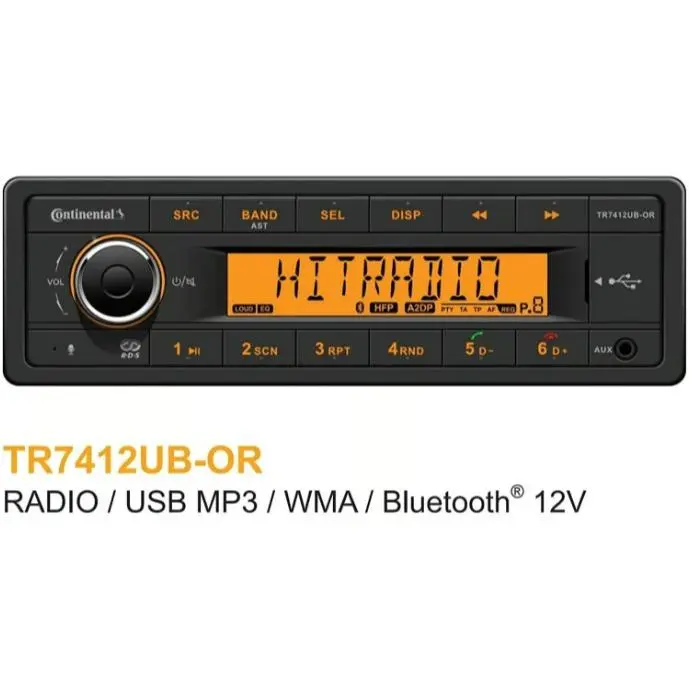 VDO Continental TR7412UB-OR European Style 12v Radio Orange Display Bluetooth Bundle with AC111 Audio