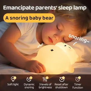Automatic Snoring Bear Nursery Night Light for Kids, Snoring Sounds with Moving Belly, 3 Brightness Levels, 30 Min Auto-Off, Perfect Gift