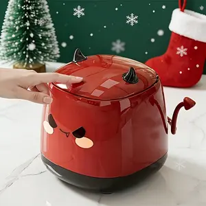 Mini cute devil-themed trash can with a safety lid, multi-functional plastic storage basket, space-saving decoration for home, office and party use, suitable for Halloween and housewarming, durable and practical