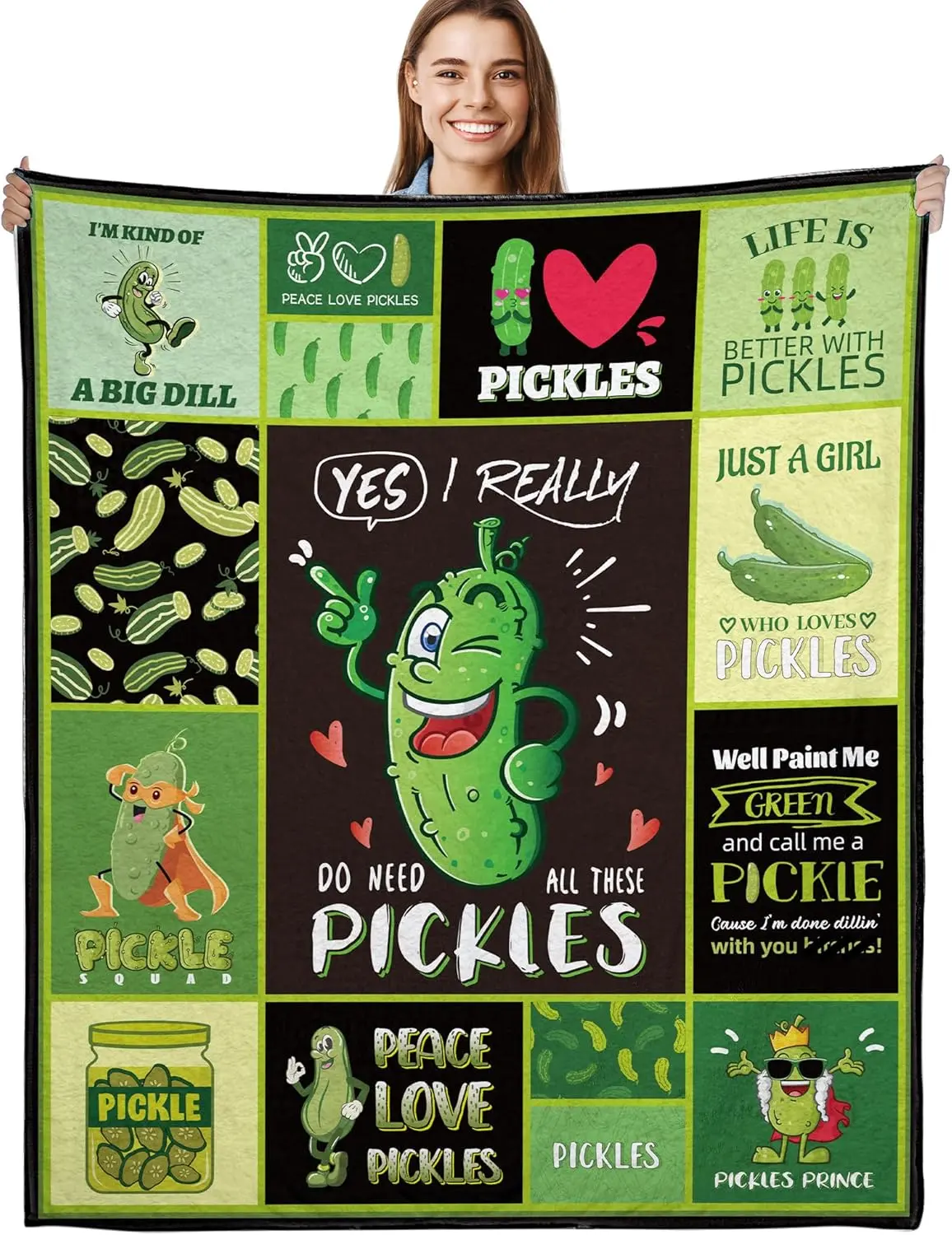 Pickle Blanket Gifts for Pickle Lovers - Funny Dill Pickle Gifts, Pickle Lover Gifts, Pickle Gift for Kids Women Girl, Super Soft Lightweight Cozy Pickle Blanket for Bed Couch Sofa Decor 50"×60"