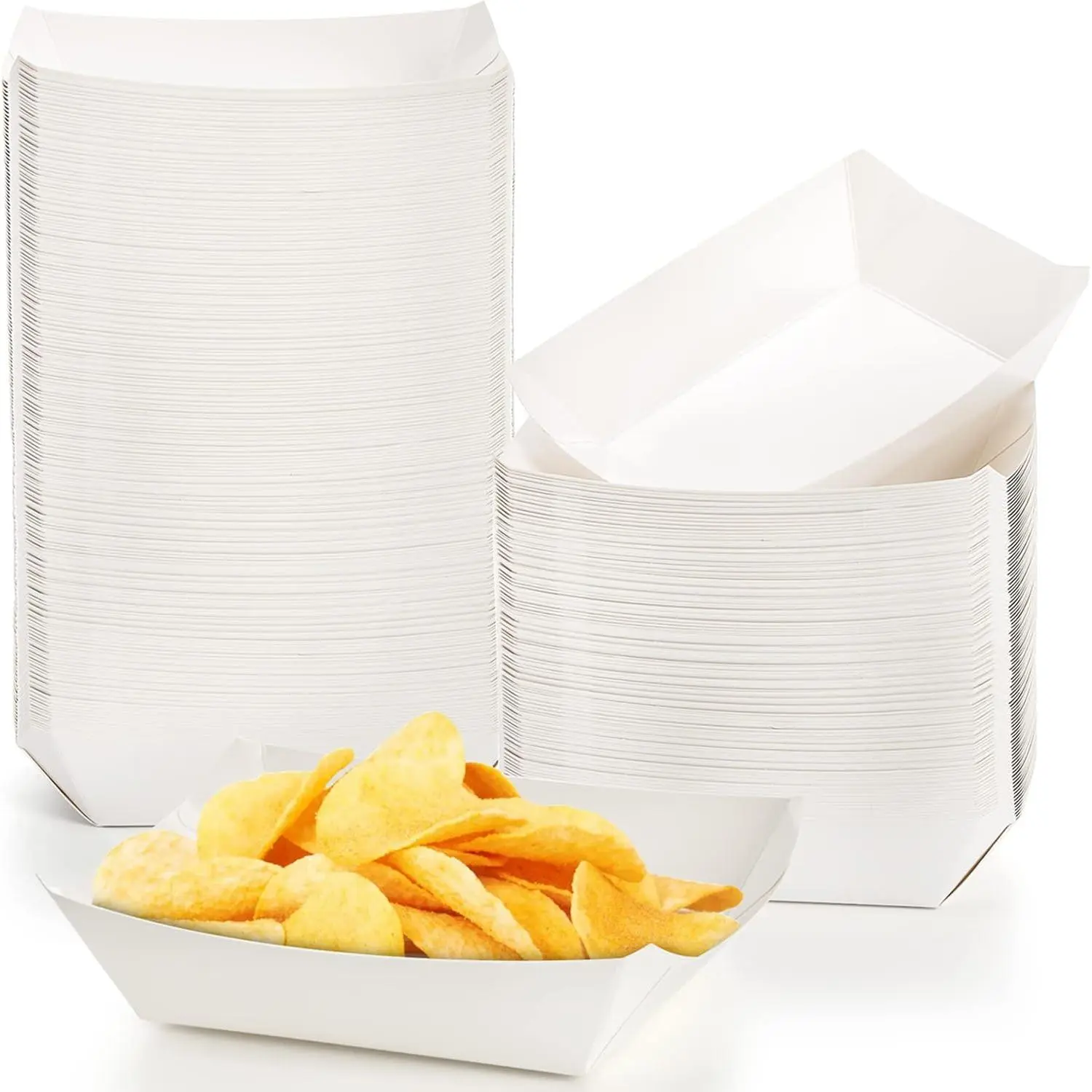 250 Pack Small Paper  , 1 LB White Paper  Tray, Disposable Paperboard Serving Basket for Nacho Fries, Greaseproof Fast  Snack Holder Container for Party, Concession Stand