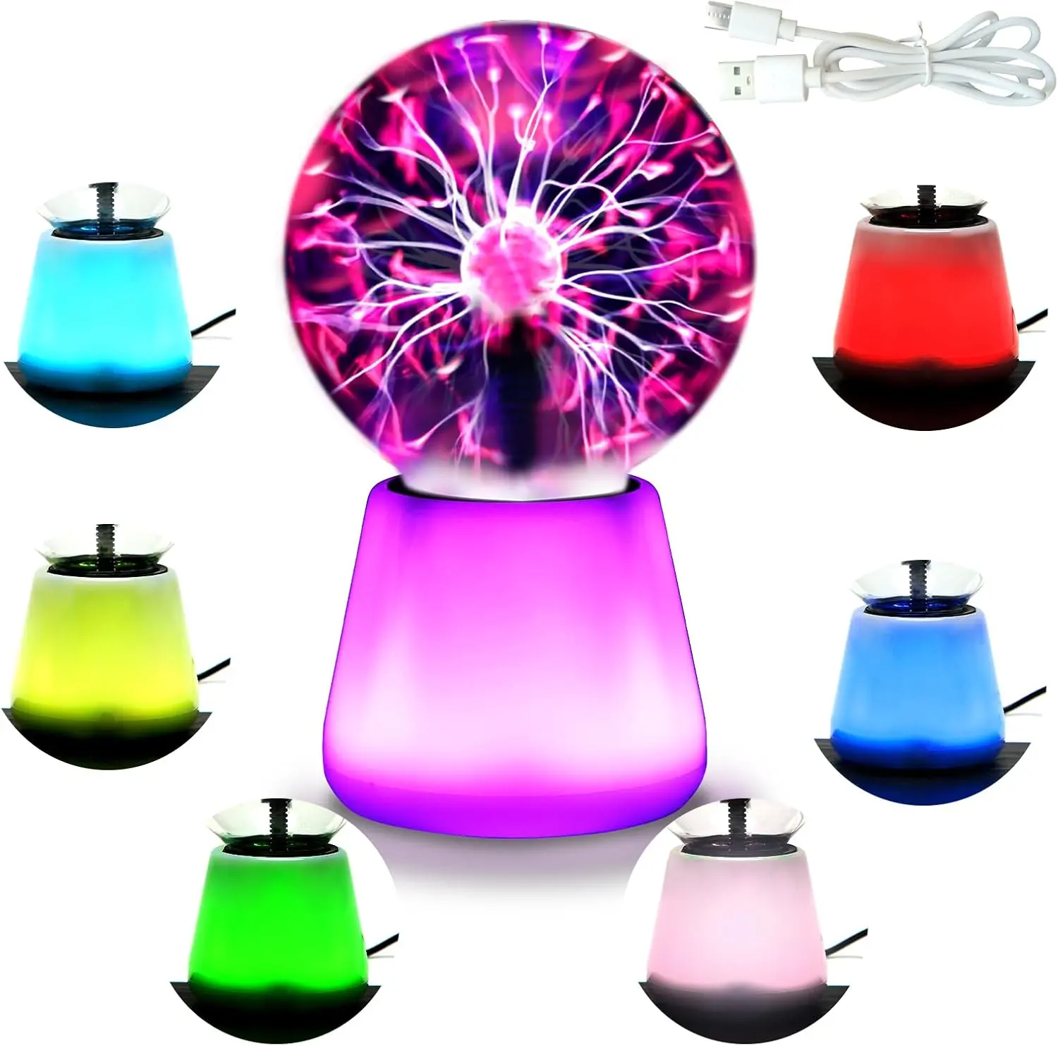 ISUNMEA 3-Inch Plasma Ball Lamp - Interactive Touch Lightning Globe, USB Powered, 7-Color Changing Mood Light, Whimsical Home Decor, Cool Room Gadgets, Party Prop Gift for Trippy Room Decor Needs