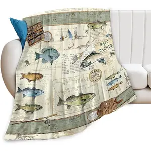 Fish Flannel Throw Blanket, Fishing Theme Soft Cozy Blanket for Men Kids Teens, Couch Sofa Bedroom Decor, Birthday Gift durableMicro Fleece Air Conditioning Blanket Perfect for Easter Mother's Day