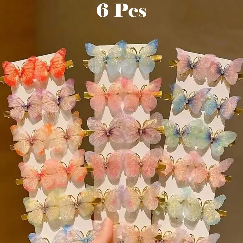 Random Color Butterfly Design Hair Clips, Butterfly Hair Clip Set, Cute Hair Accessories for Women & Girls, Elegant All-match Fashion Accessories for Daily Wear, Flower Hair Clip, Hair Decor, Hairclips