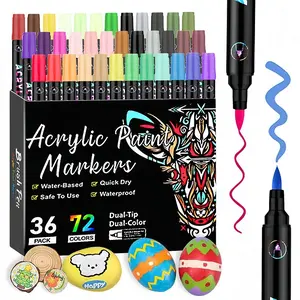 24/48/72 Color Dual Tip Waterproof Acrylic Markers, Artistic Paint Pens, Art Markers Set for Rock Painting, Wood, Canvas, Stone, Glass, DIY Crafts, Christmas Gift
