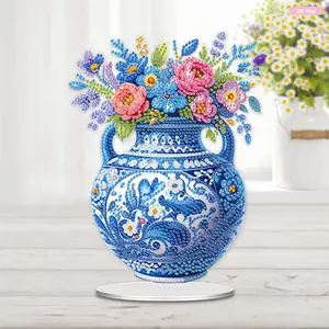 5D DIY Diamond Painting Vase Kits - 2D Flat Print Rhinestone Decorative Ornaments, Boxed Tabletop Pieces for Home Office Decor, Ideal Gift for DIY Needlework Enthusiasts