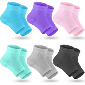 6 Pairs Heel Moisturizing Socks Open Toe Socks Cracked Gel Heel Socks Foot Toeless Heel Repair Socks for Women Dry Hard Cracked Feet, 6 Colors