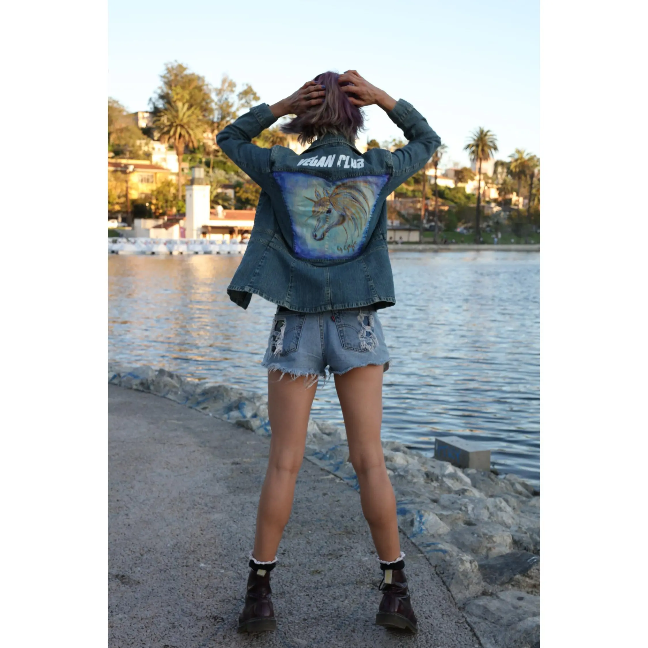 SOLD - One of a Kind Upcycled Collab Jean Jacket featuring a Horse Unicorn Collab with Gloria Gene