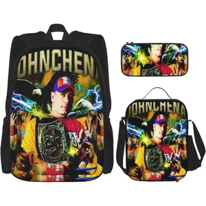 John Cena Backpack 3 Pieces Set With Lunch Bag And Pencil Case Backpack Laptop Bag Outdoor Sports Pockets For Travel Backpack