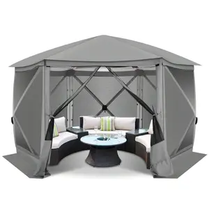 14x14ft Pop Up Gazebo Tent with Privacy Walls - Portable Camping Shelter w/ Screened Side Panels, Carry Bag & Ground Spikes (Upgraded 2.0, Blue)