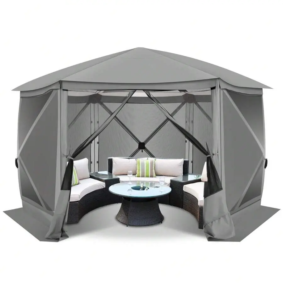 14x14ft Pop Up Gazebo Tent with Privacy Walls - Portable Camping Shelter w/ Screened Side Panels, Carry Bag & Ground Spikes (Upgraded 2.0, Blue)