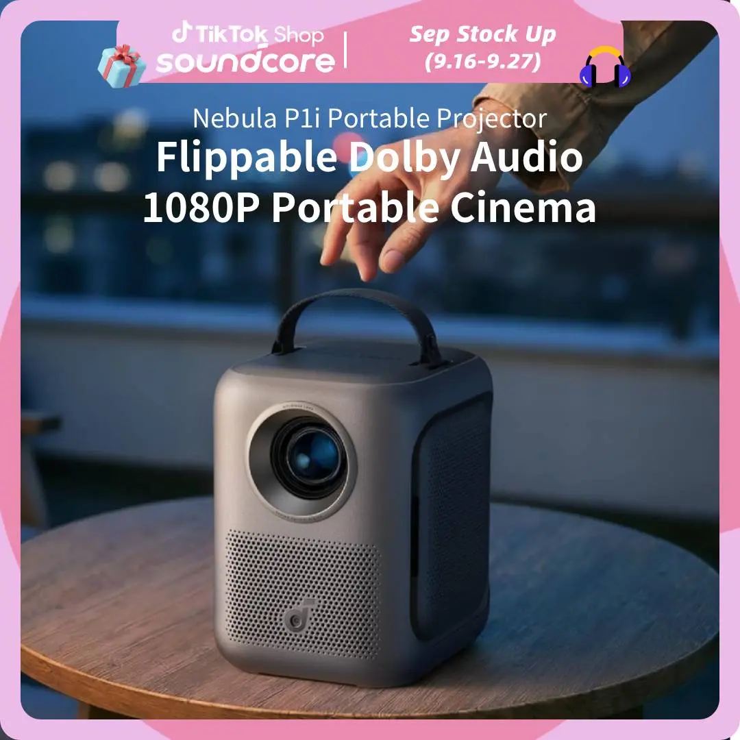 Nebula P1i Portable Projector with WiFi and Bluetooth by soundcore, Flippable Design, 1080P FHD, 380 ANSI Lumens, Auto Focus/Keystone, All-Glass Lens, Built-in Speaker #tiktokshopsummersale