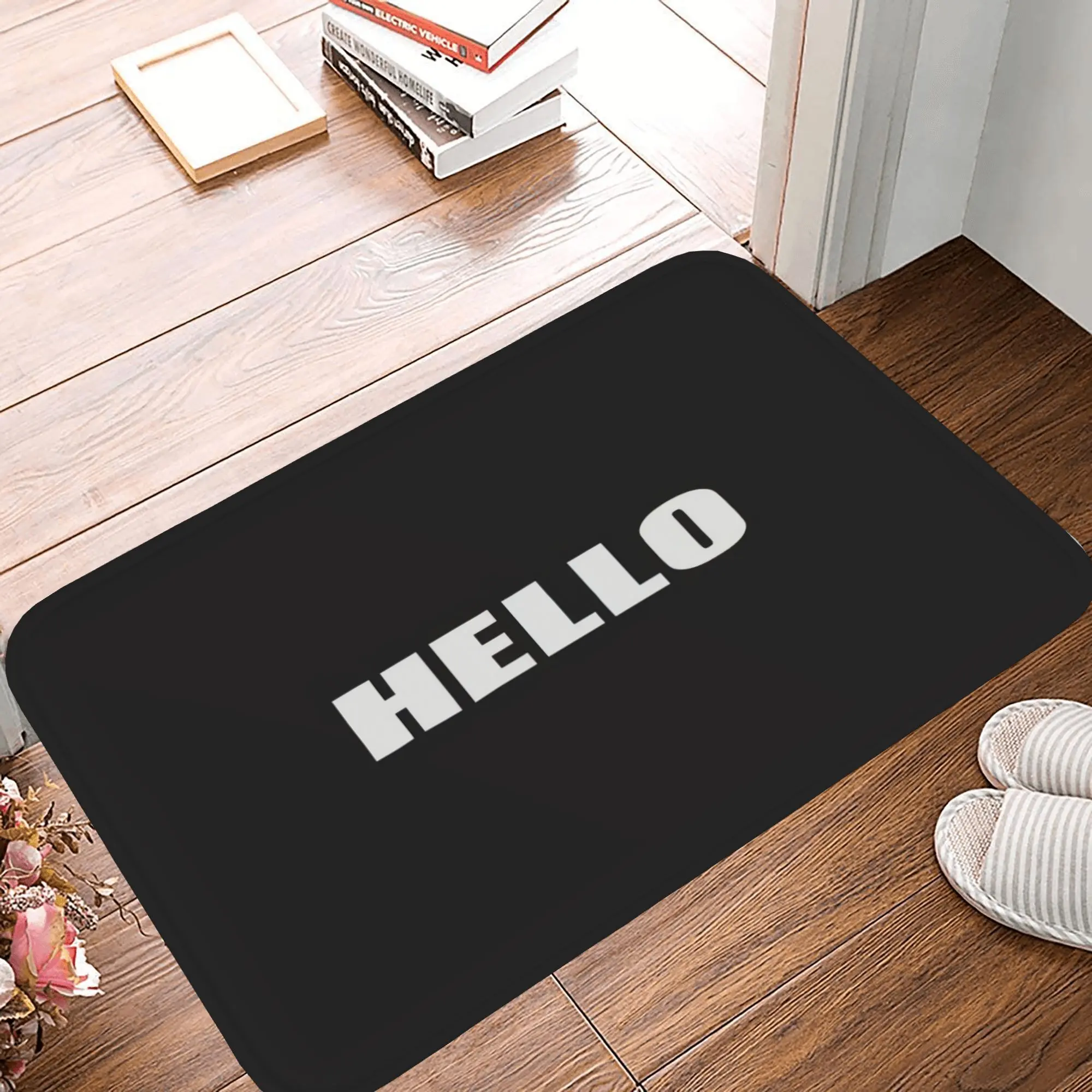 Modern HELLO Doormat, Minimalist Black & White Welcome Mat, Non Slip Indoor Outdoor, Stylish Entryway Decor, Durable & Easy Clean Floor Mat