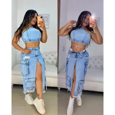 High Waisted Ripped Jean Skirt Queen Denim Mini Skirts For Women