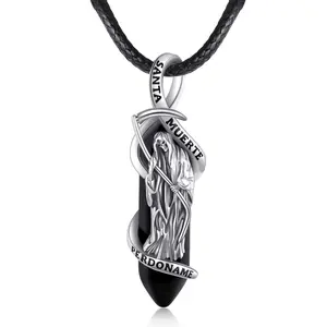 Crystal Santa Muerte Necklace 925 Sterling Silver Grim Reaper Pendant Necklace Protection Jewelry Gift TikTokShopBlackFriday