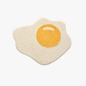 Poached Egg Plush Bathroom Non-Slip Absorbent Rug - 3D Design with Egg-Shaped Detail - Ideal for Bathroom Mats
