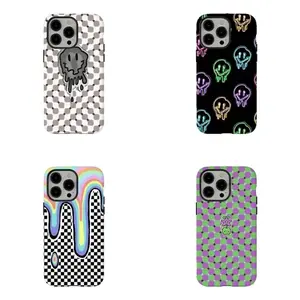 Neon Drippy Smiley Phone Case - Colorful Glowing Melting Faces Pattern Shockproof Cover Compatible with iPhone X, 11, 12, 13, 14, 15, 16, 17 Series & Galaxy Series